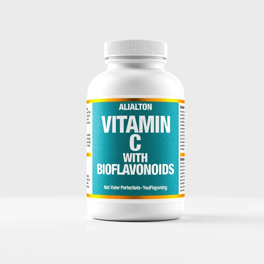 Frasco de Vitamina C Pura con Bioflavonoides, diseño elegante y moderno.