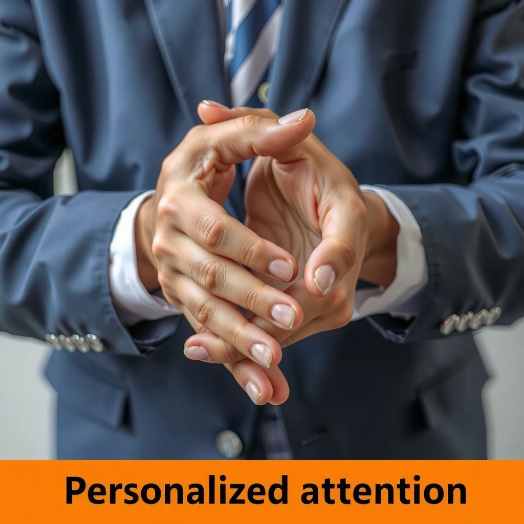 Dos manos entrelazadas en un gesto de apoyo, representando la atención personalizada.